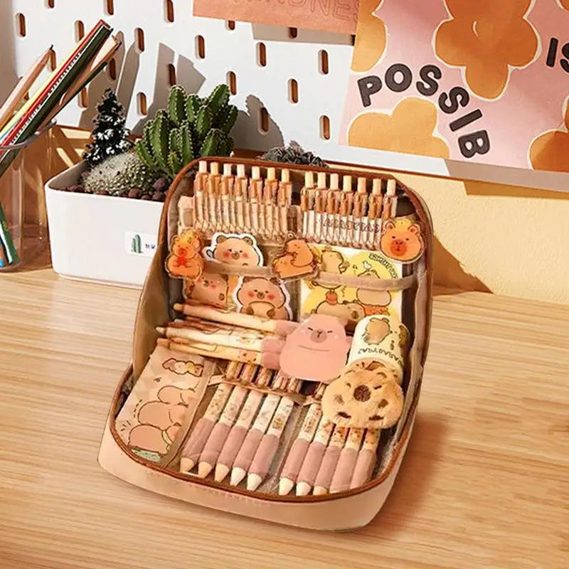 Trousse de Papeterie Capybara et Grand Set Beige – Image 2