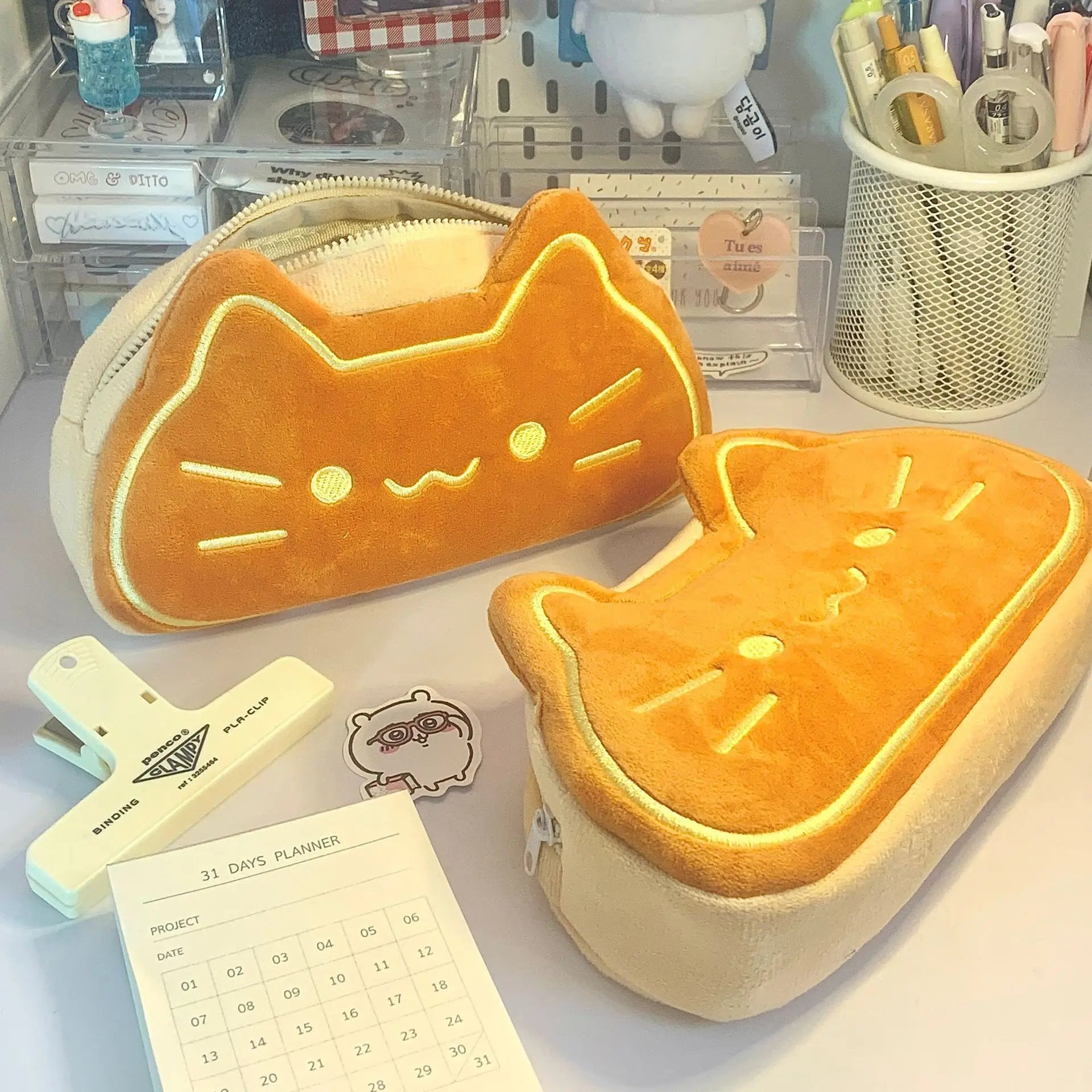 Trousse en Peluche Chat Toast Kawaii – Image 2