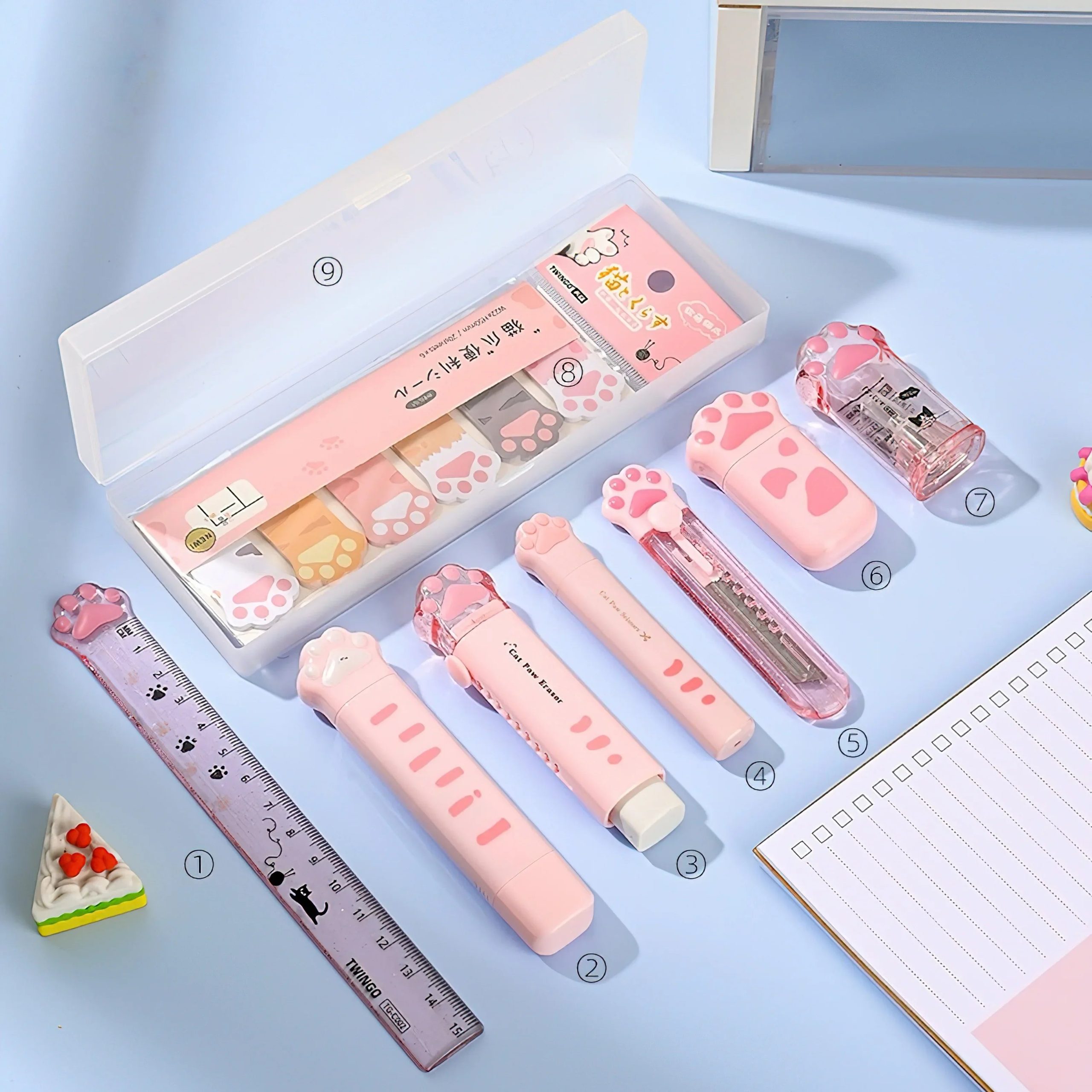 Set de Papeterie Kawaii à Motifs Pattes de Chat – Image 2
