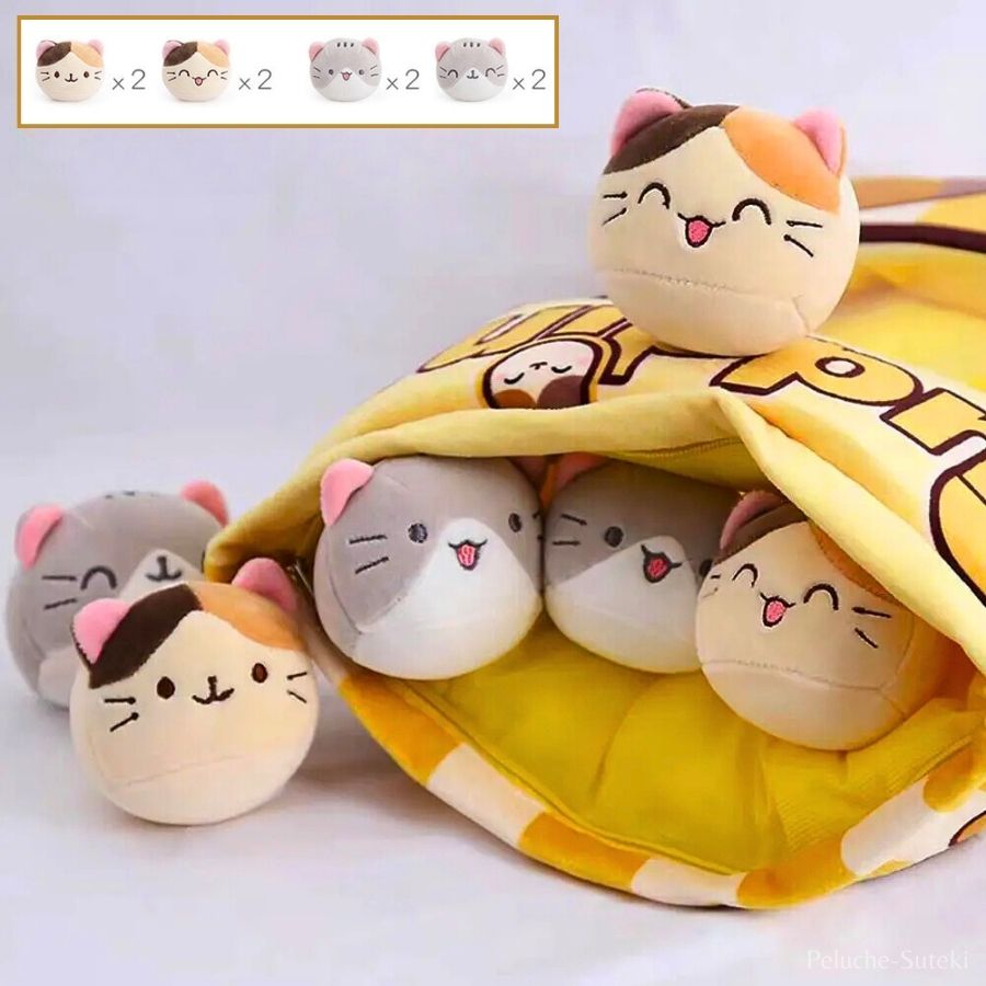 Coussin en Peluche Sac de Pudding et Mini Chats Kawaii – Image 2