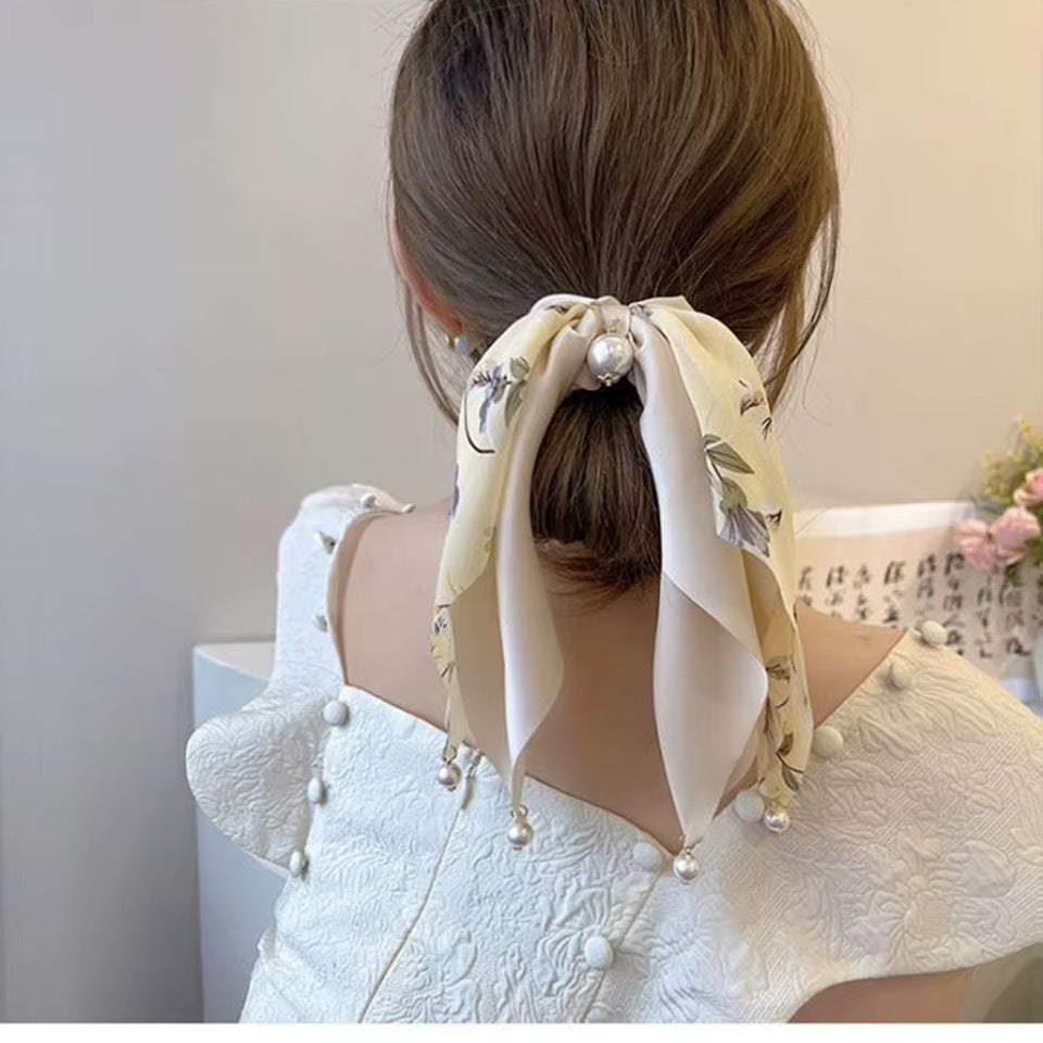 Chouchou Foulard fleuri aux Perles – Image 6