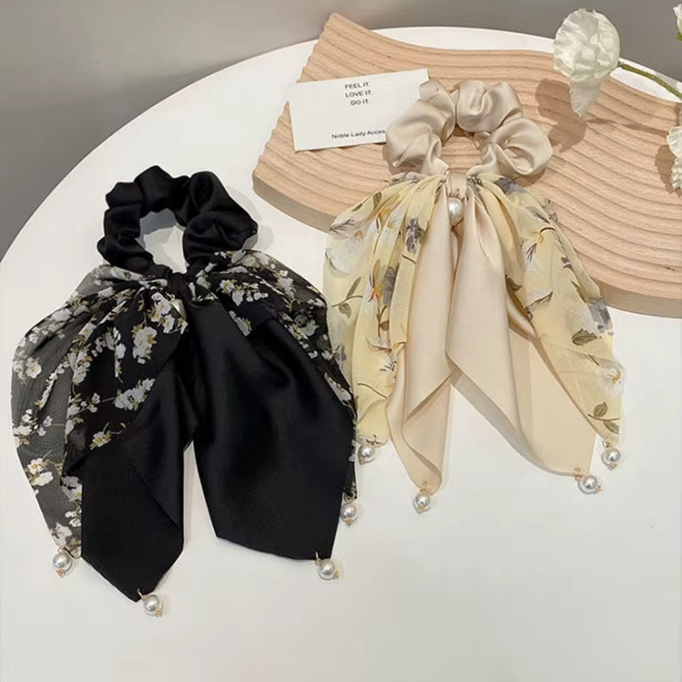 Chouchou Foulard fleuri aux Perles – Image 2