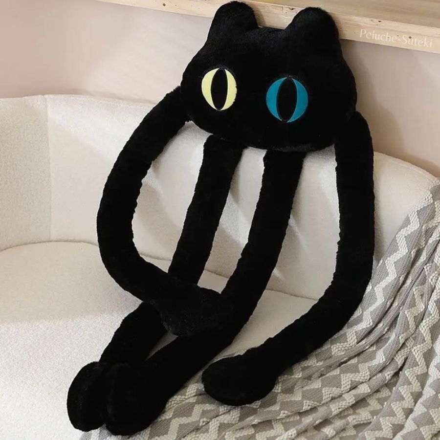 Peluche de Chat Noir Géant aux Yeux Jaune et Bleu – Image 4