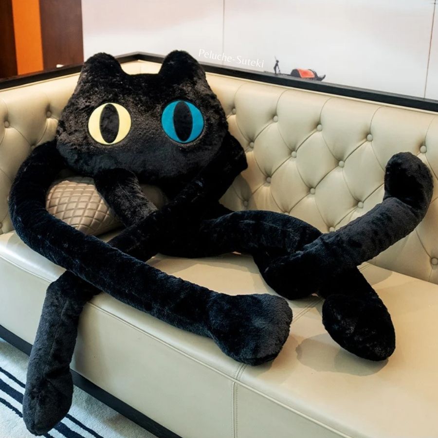 Peluche de Chat Noir Géant aux Yeux Jaune et Bleu – Image 2