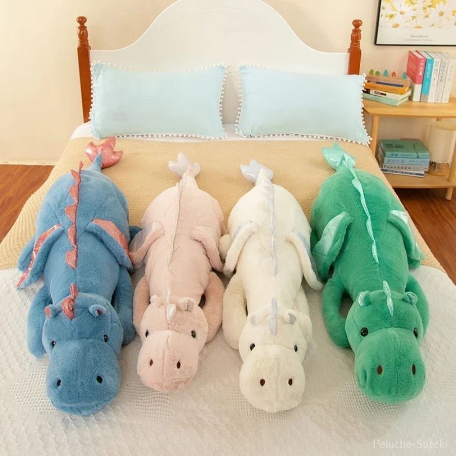 Grande Peluche Dragon Bleue aux Ailes Roses Brillantes – Image 7