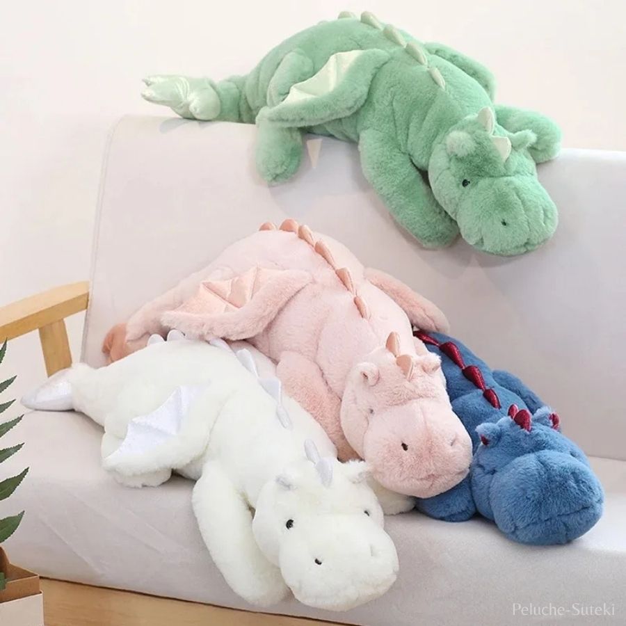 Grande Peluche Dragon Bleue aux Ailes Roses Brillantes – Image 8