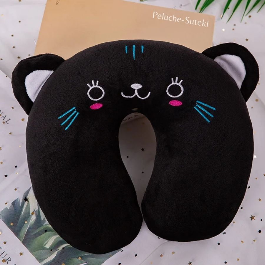 Oreiller de Voyage en Peluche Noir Chat Mignon – Image 6