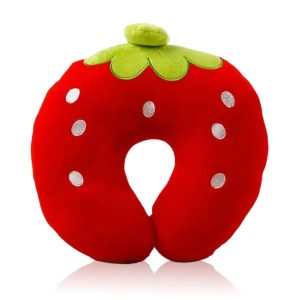 Coussin de Nuque en Peluche Fraise Rouge