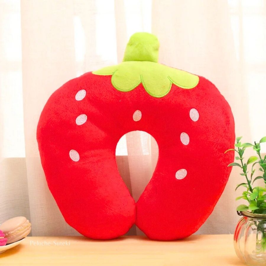 Coussin de Nuque en Peluche Fraise Rouge – Image 5