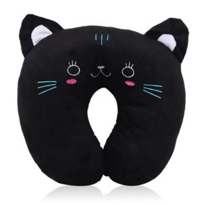 Oreiller de Voyage en Peluche Noir Chat Mignon