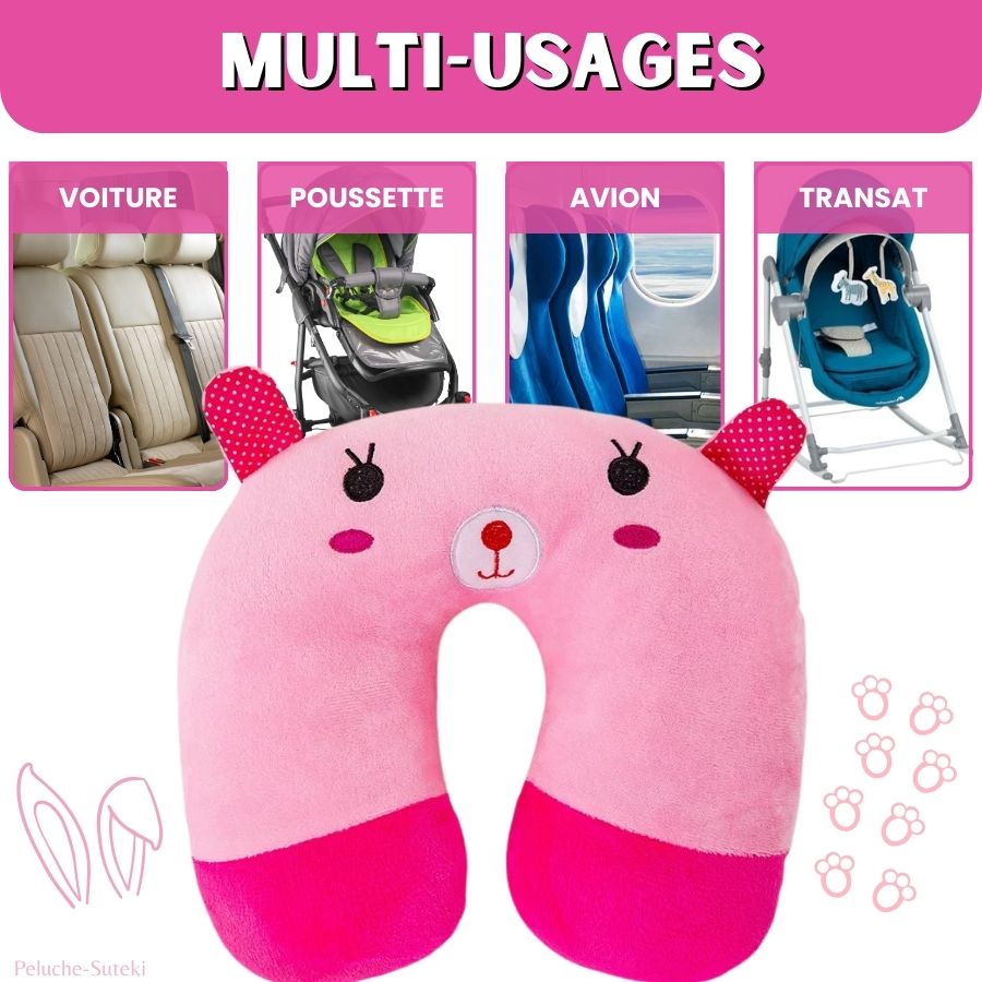 Coussin de Voyage Ourson Rose à Pois en Peluche – Image 3