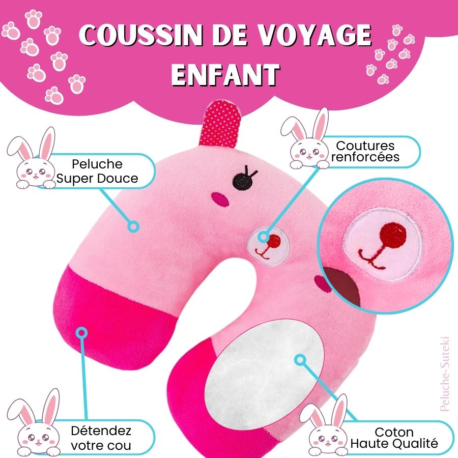 Coussin de Voyage Ourson Rose à Pois en Peluche – Image 2