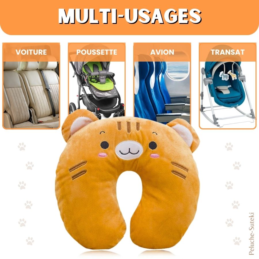 Coussin de Voyage en Peluche Orange à Tête de Chat – Image 3