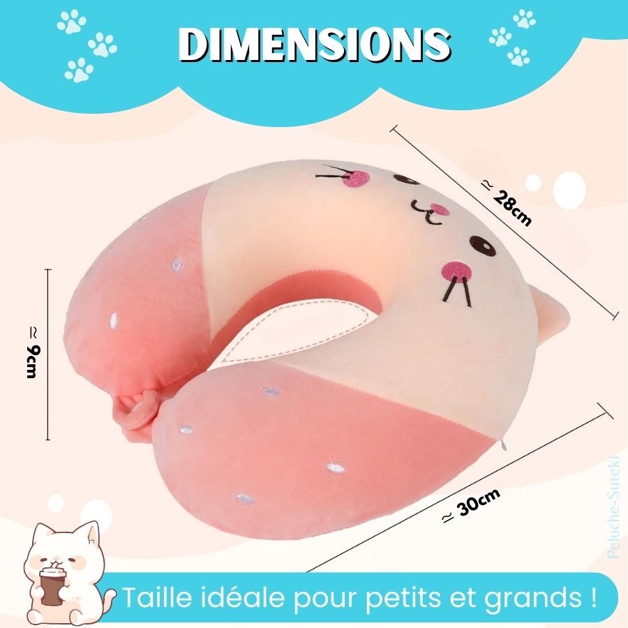 Coussin de Voyage en Peluche Chat Rose avec Fraise – Image 5