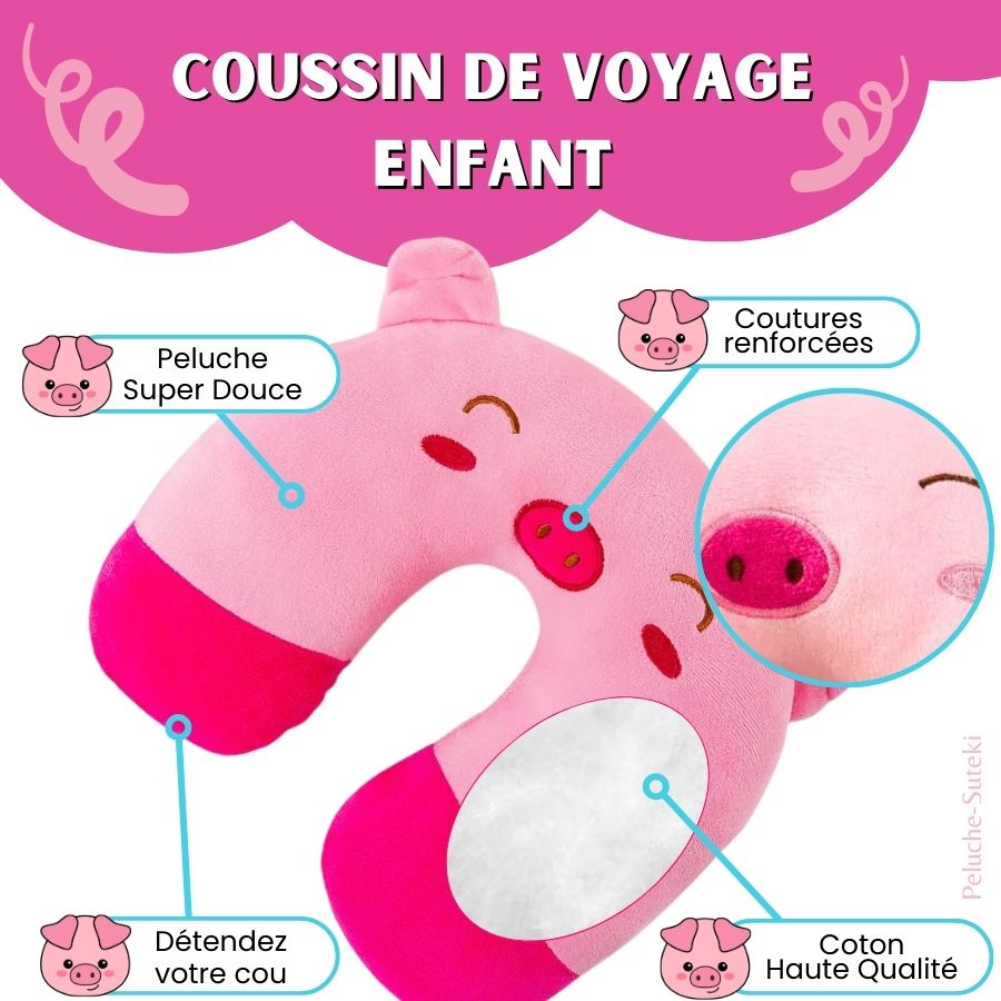 Coussin de Voyage Cochon Rose en Peluche – Image 2
