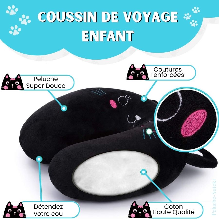 Oreiller de Voyage en Peluche Noir Chat Mignon – Image 2