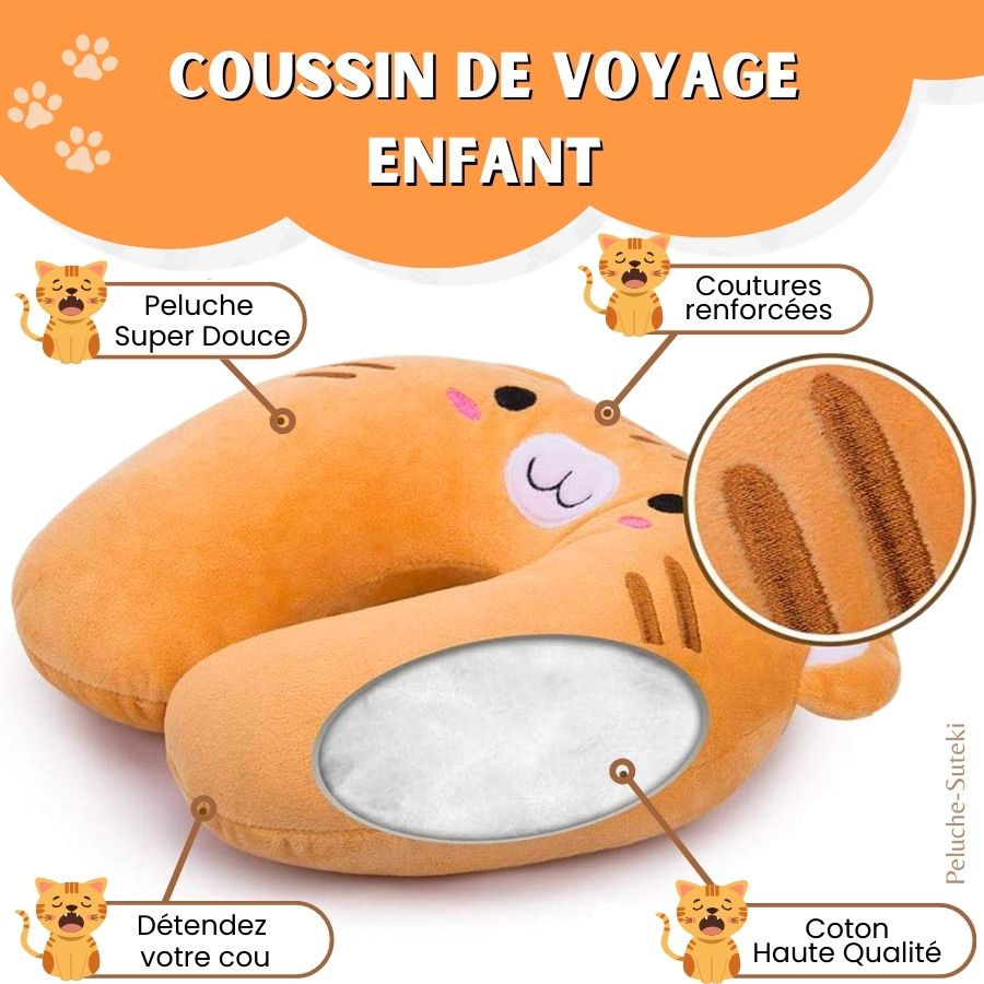 Coussin de Voyage en Peluche Orange à Tête de Chat – Image 2