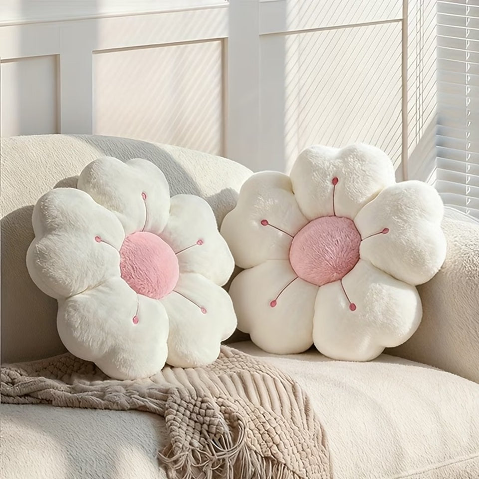 Coussin Fleur en Peluche Blanche au Cœur Rose Pâle – Image 3