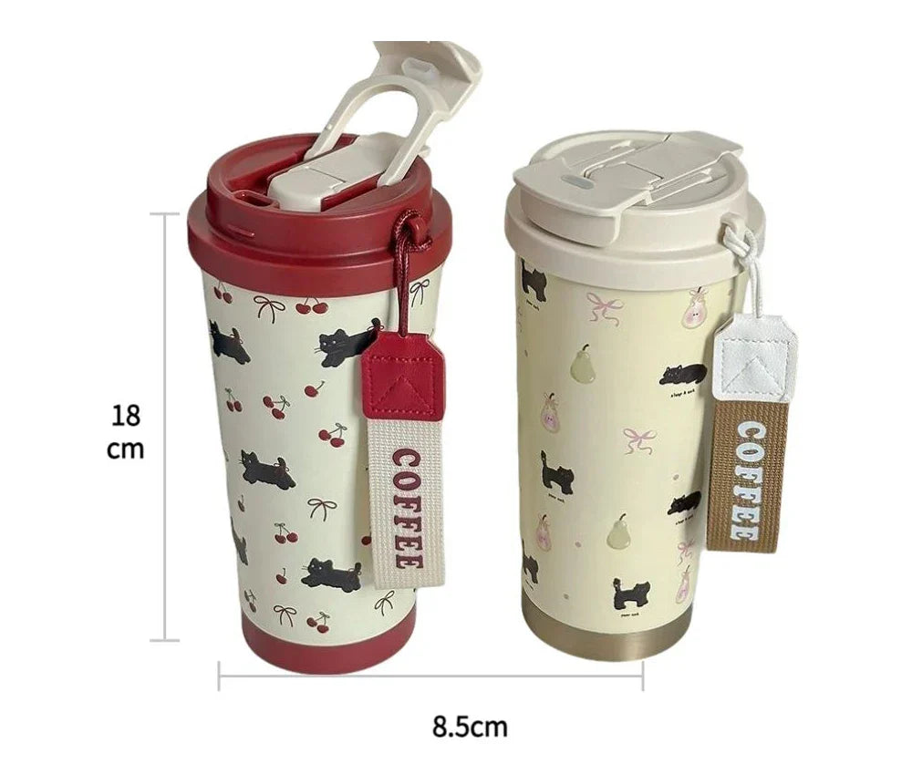 Tasse Isotherme Blanc à Motifs Chats Cerises Bordeaux – Image 7