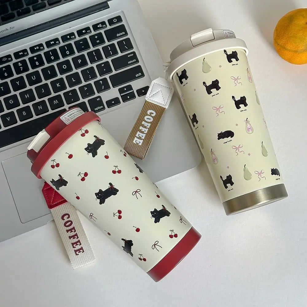 Tasse Isotherme Blanc à Motifs Chats Cerises Bordeaux – Image 8
