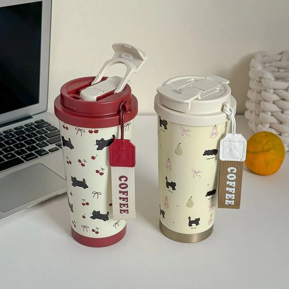 Tasse Isotherme Blanc à Motifs Chats Cerises Bordeaux – Image 10