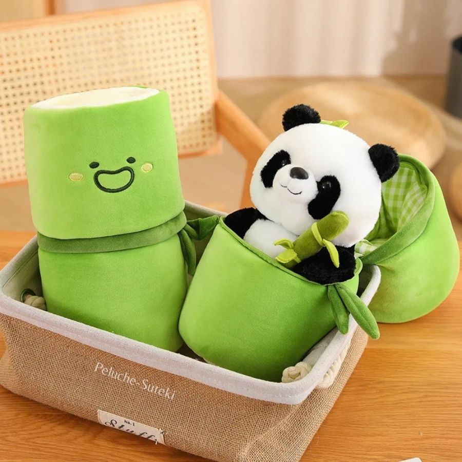 Peluche Panda Noir et Blanc dans sa Pousse de Bambou – Image 3