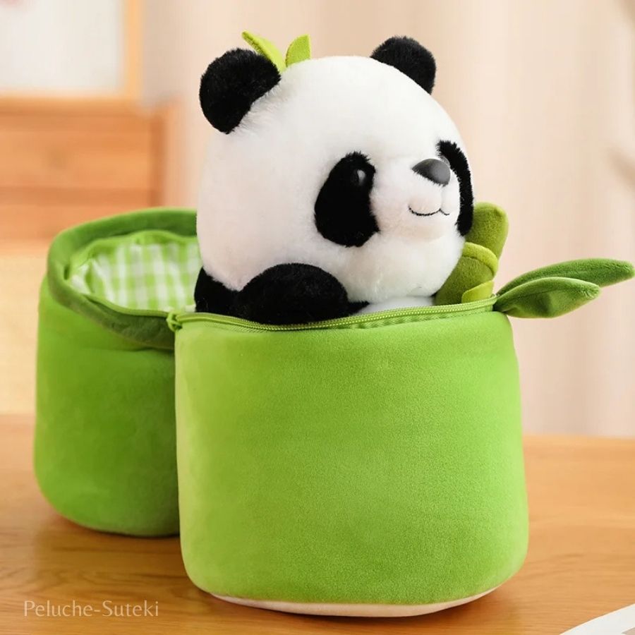 Peluche Panda Noir et Blanc dans sa Pousse de Bambou – Image 2