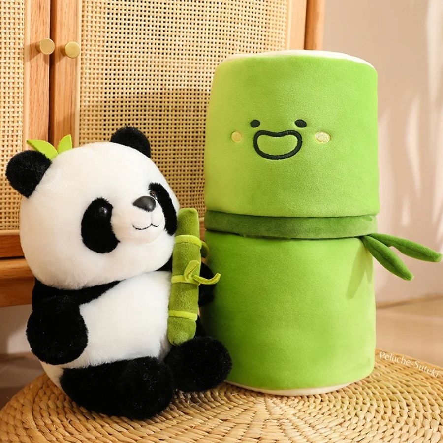 Peluche Panda Noir et Blanc dans sa Pousse de Bambou – Image 4