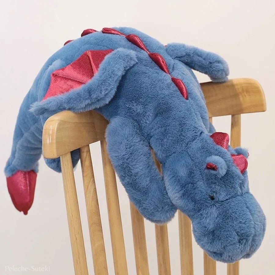Grande Peluche Dragon Bleue aux Ailes Roses Brillantes – Image 10