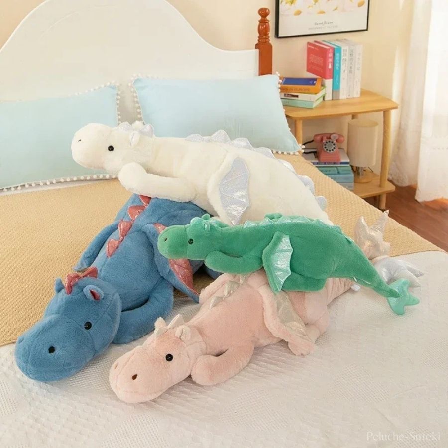 Grande Peluche Dragon Bleue aux Ailes Roses Brillantes – Image 6