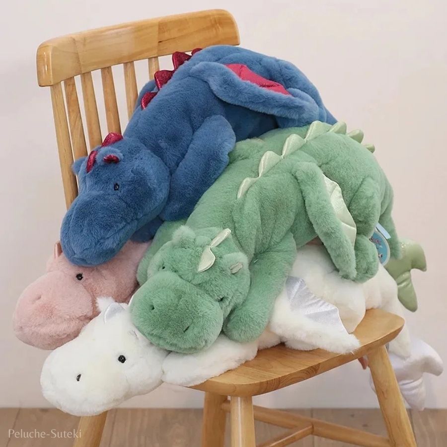 Grande Peluche Dragon Bleue aux Ailes Roses Brillantes – Image 11