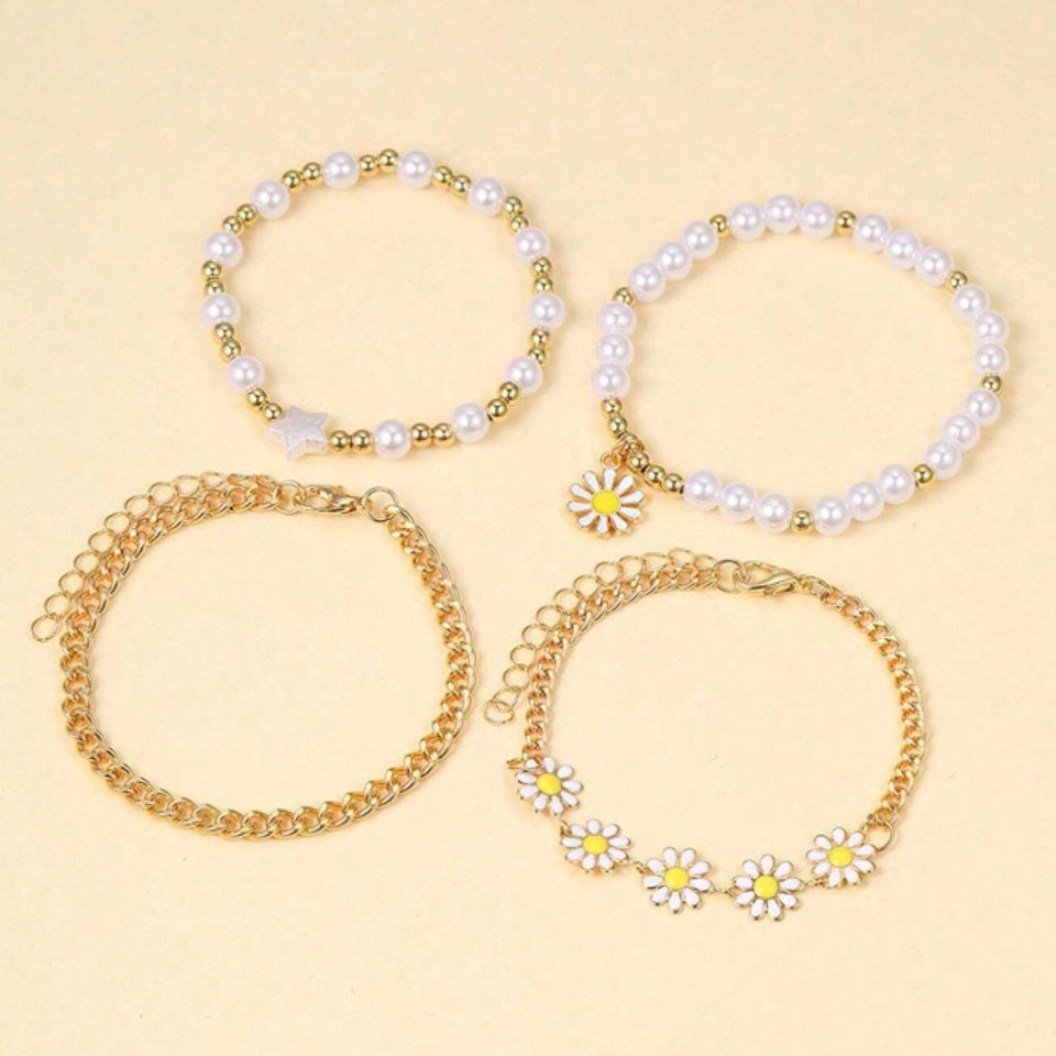 Bracelet en Marguerite et Perles (Lot de 4) – Image 3