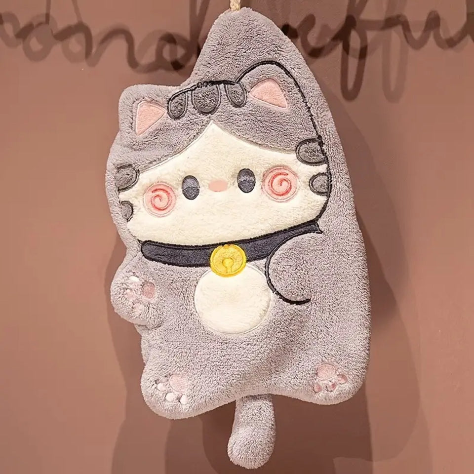 Essuie-main en Coton Motif Chat Gris – Image 3