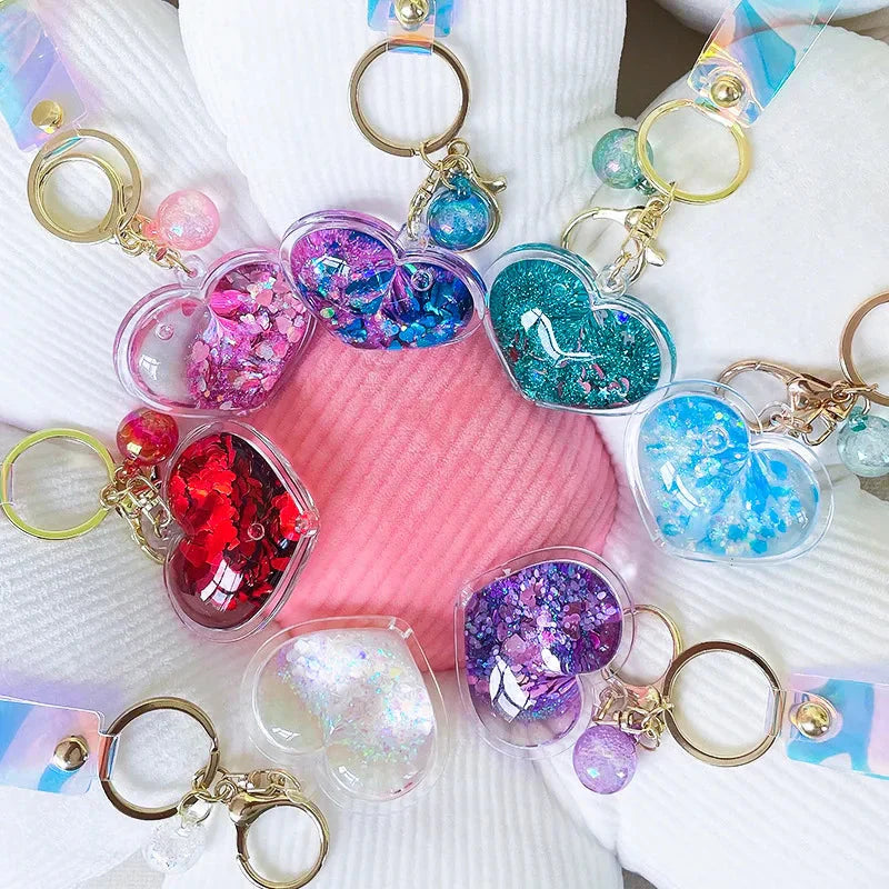 Porte-Clés Cœurs Scintillants avec Lanière Iridescente – Image 3