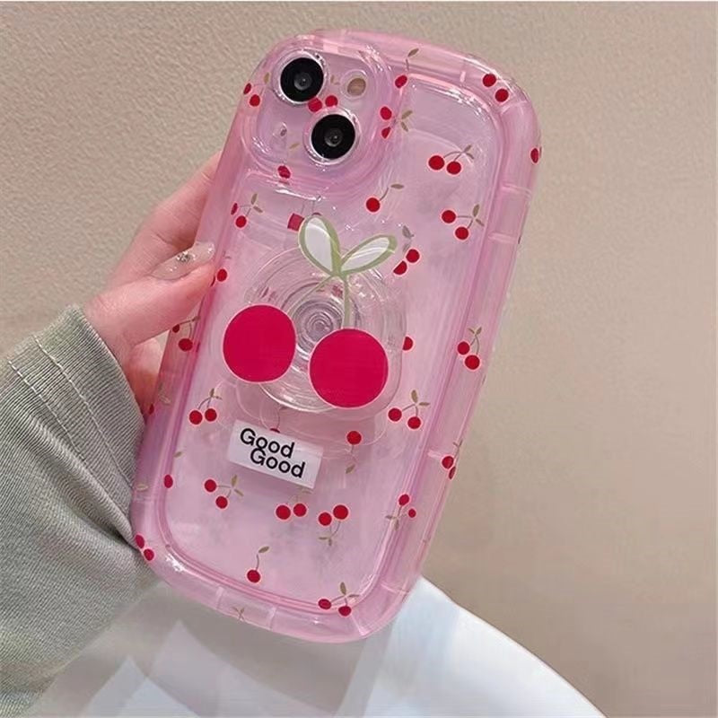 Coque d'iPhone Rose Pâle à Cerises avec Anneau – Image 3
