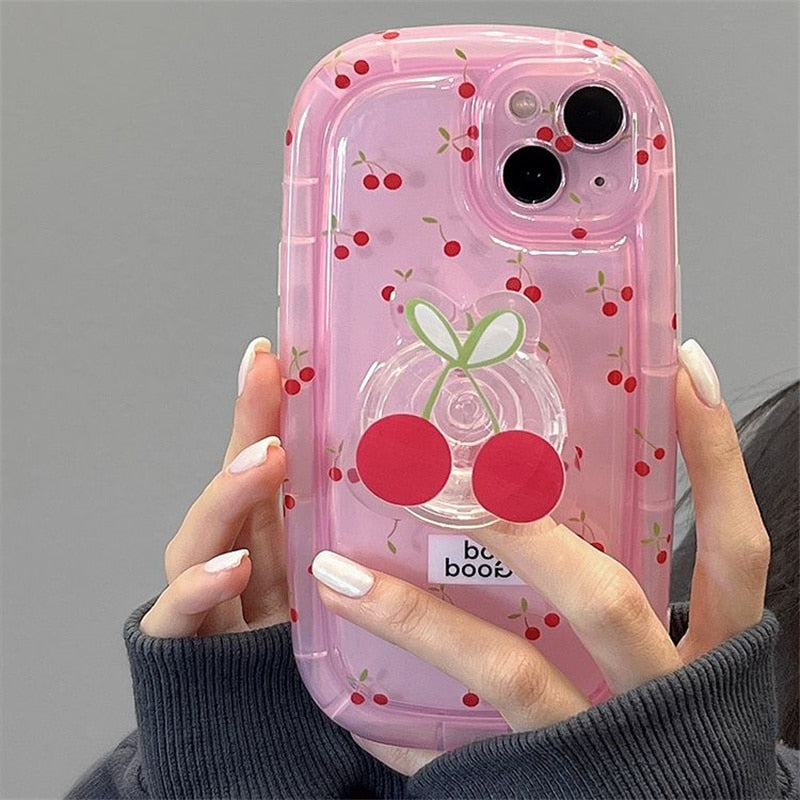 Coque d'iPhone Rose Pâle à Cerises avec Anneau – Image 7