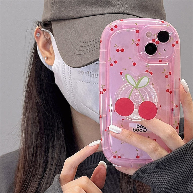 Coque d'iPhone Rose Pâle à Cerises avec Anneau – Image 8