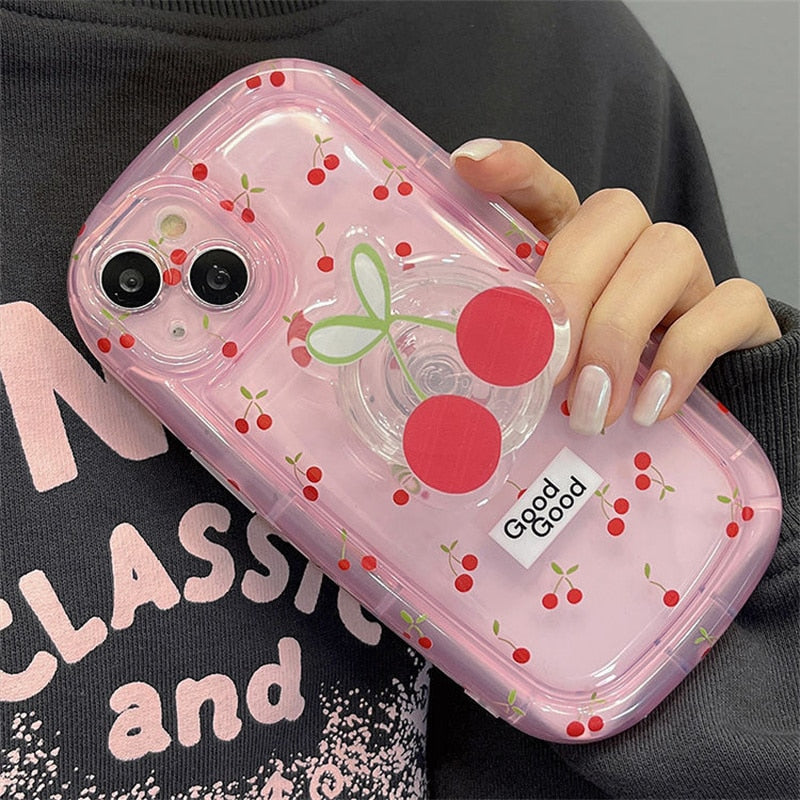 Coque d'iPhone Rose Pâle à Cerises avec Anneau – Image 9