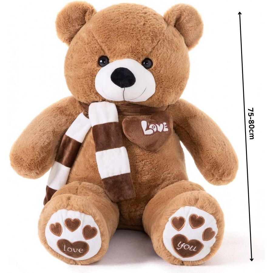 Ours en Peluche Beige à Écharpe Rayée et Pattes Cœurs – Image 8