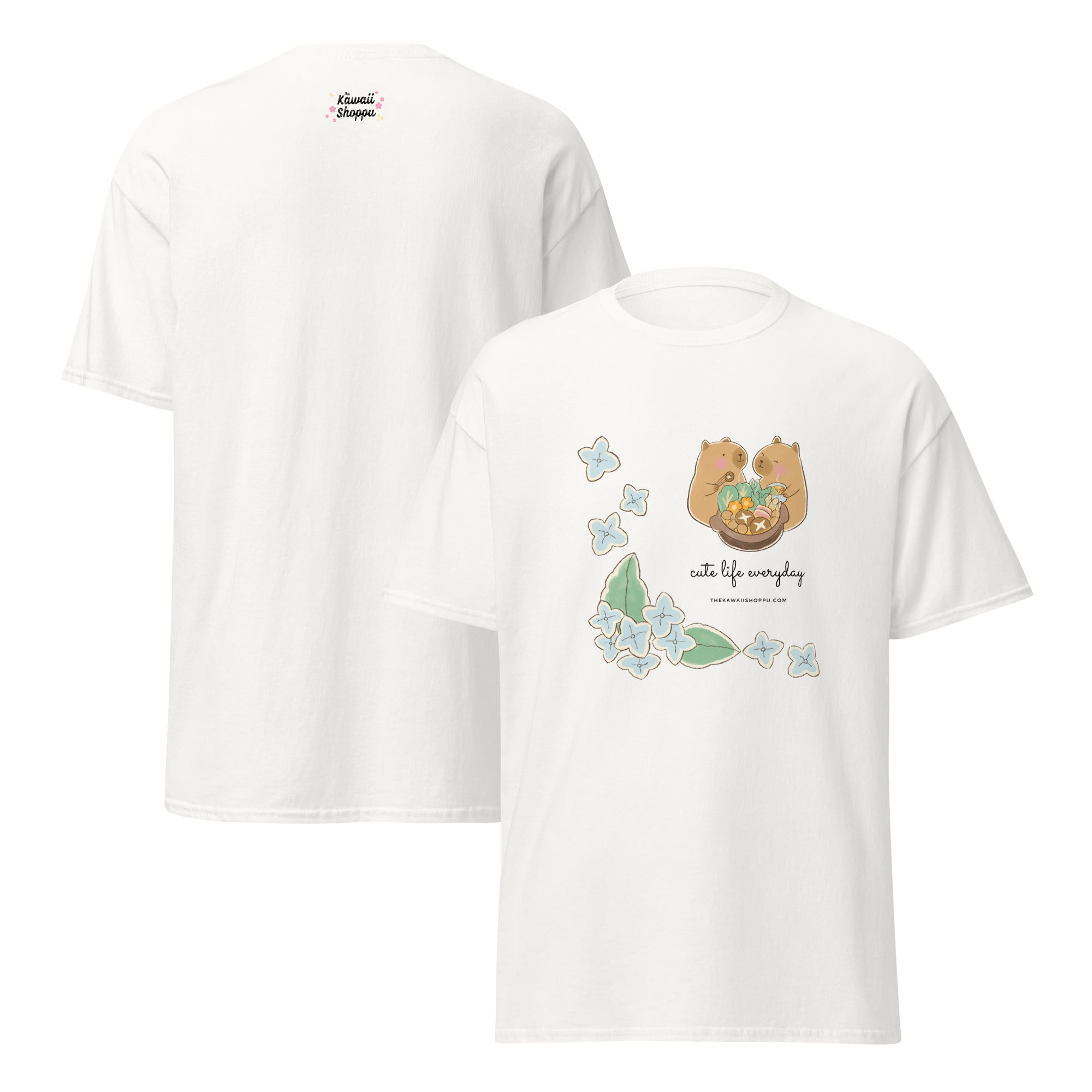 T-shirt Unisexe Blanc à Capybaras et Fleurs – Image 2