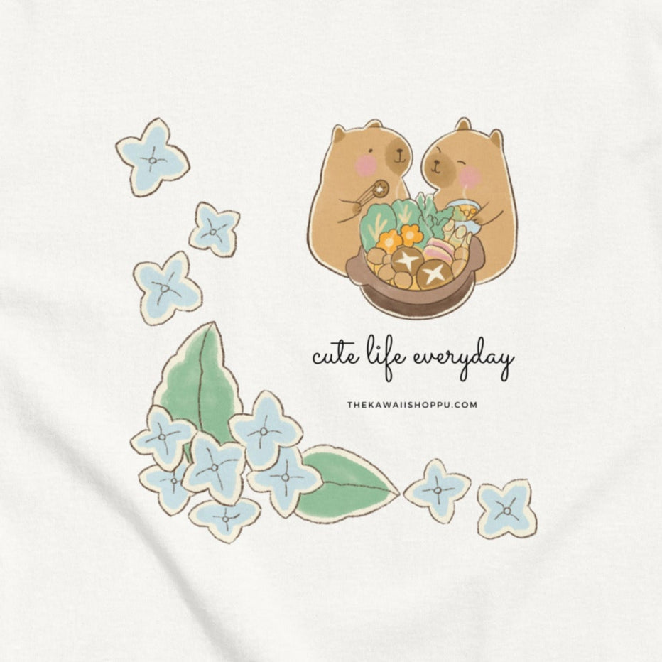 T-shirt Unisexe Blanc à Capybaras et Fleurs – Image 3