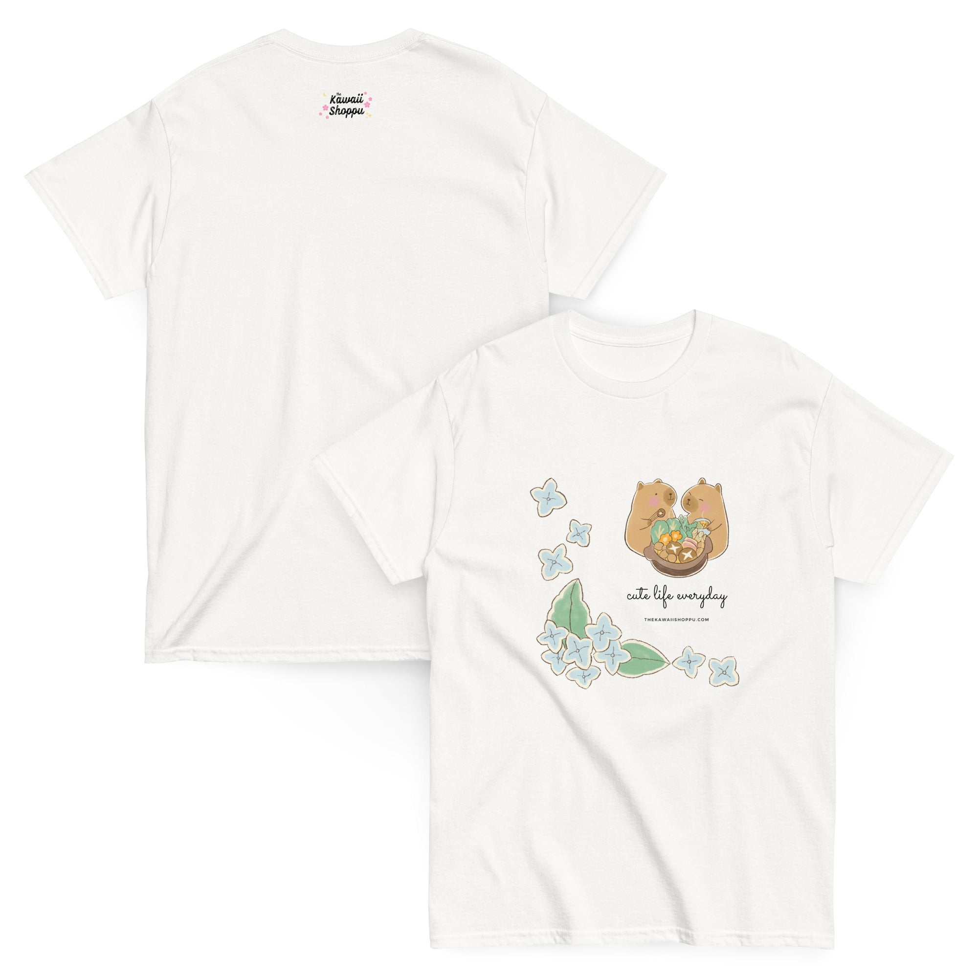 T-shirt Unisexe Blanc à Capybaras et Fleurs – Image 5