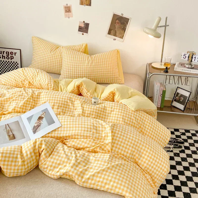 Parure de Lit Jaune Pâle à Motif Vichy – Image 2