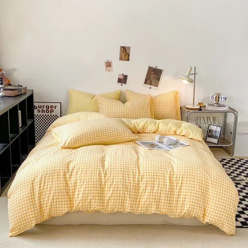 Parure de Lit Jaune Pâle à Motif Vichy – Image 3