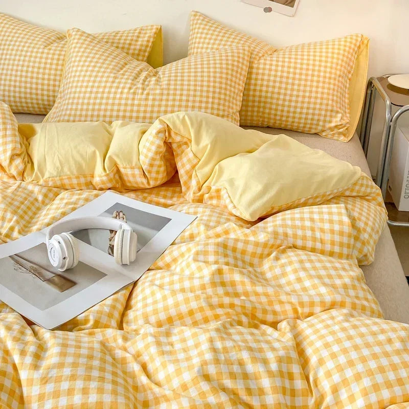 Parure de Lit Jaune Pâle à Motif Vichy – Image 4