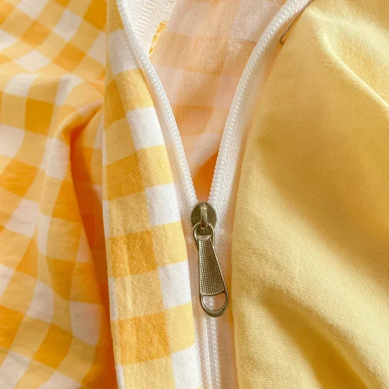 Parure de Lit Jaune Pâle à Motif Vichy – Image 5