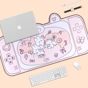 Grand Tapis de Bureau Rose Lapins Mignons Console