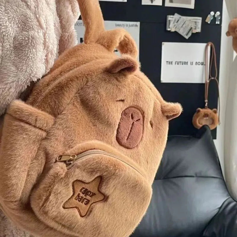 Mini Sac à Dos en Peluche Marron Capybara Brodé – Image 5