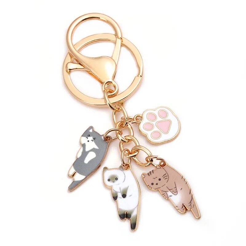 Porte-clés en Métal Doré Multi-Chats et Patte Rose – Image 3