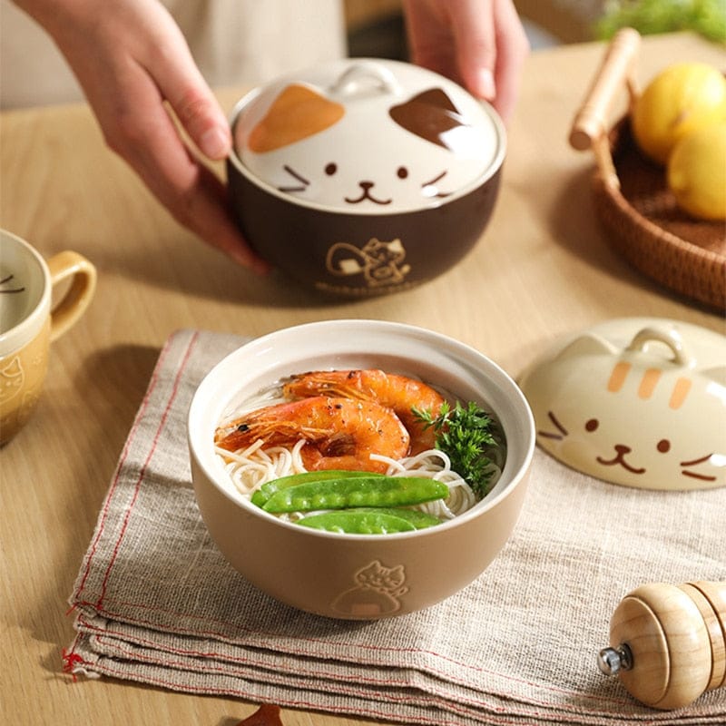 Bol en Céramique Kawaii à Tête de Chat Brun Foncé – Image 10
